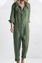 Casual Solid Buckle Turndown Collar Loose Jumpsuits(3 Colors)