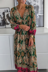 Casual Bohemian Floral Fold V Neck Printed Dresses(4 Colors)