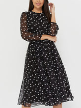 Women's Dresses Retro Chiffon Round Neck Polka Dot Long Sleeve Midi Dress