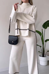 Casual Solid Patchwork Turtleneck Long Sleeve Two Pieces