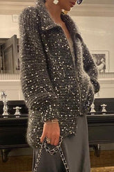 Casual Celebrities Elegant Solid Sequins Sequined Turndown Collar Tops