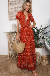 Boho Maxi Dress, Sundress, Bow, Red Ruby