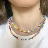 Boho Personalized Custom Necklace, Beads 2 Layered Choker, Pearl Rich Love Lucky Happy