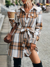 Turn Down Collar Plaid Button Up Mini Shirt Dress