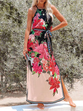 Halter Neck Sleeveless Waist Tie Maxi Dress