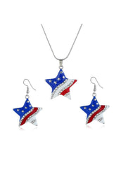 Cute Flag Day Theme Star And Love Shape Necklace And Earrings Set