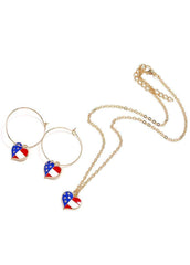 Cute Flag Day Theme Love Shape Necklace And Earrings Set