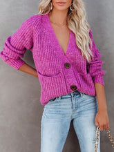 Deep V Neck Button Down Long Sleeve Sweater with Pockets