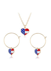 Cute Flag Day Theme Love Shape Necklace And Earrings Set