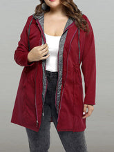Fashion Drawstring Zipper Long Sleeve Solid Hooded Jacket