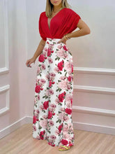 High Waist Floral Deep V Neck Wide Long Legs Jumpsuit