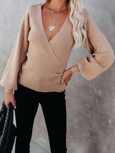 Cross V Neck Long Sleeve Knitted Sweater