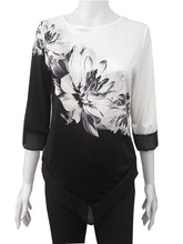 Fashion 3/4 Sleeve Round Neck Print Light Blouse Top