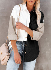 Drop Down Collar Long Sleeve Colorblock Shirt