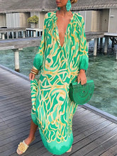 Deep V Neck Long Sleeve Color Blend Maxi Dress