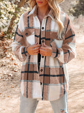 Turn Down Collar Plaid Buttoned Long Sleeve Jacket