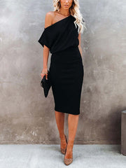 Off-Shoulder Solid Color Dress