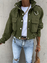 Fashion Pocket Button Long Sleeve Fitted Jacket