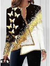 Fashion Long Sleeve Scoop Neck Printed Irregular Blouse