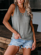 Casual Crew Neck Tank Top with Front Pocket