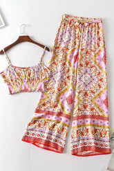 Boho Two Piece Set, Crop Top and Palazzo Pant, Wild Boho Square Pink