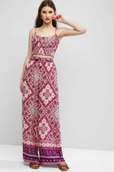 Boho Two Piece Set, Crop Top and Palazzo Pant, Wild Boho Square Purple