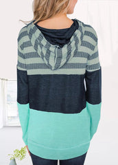 Drawstring Striped Zipper Long Sleeve Hoodie