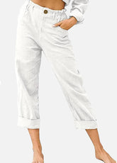 Button Solid Color Casual Pants