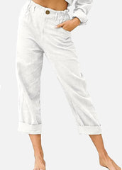 Button Solid Color Casual Pants
