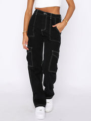 Women's Pants Fashion Low Waist Straight Multi Pocket Pants