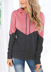 Drawstring Long Sleeve Patchwork Hoodie