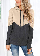 Drawstring Long Sleeve Patchwork Hoodie