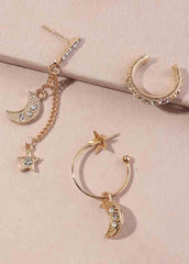 Diamond Five-Pointed Star Moon Earrings Stud Set