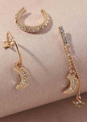 Diamond Five-Pointed Star Moon Earrings Stud Set