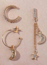 Diamond Five-Pointed Star Moon Earrings Stud Set