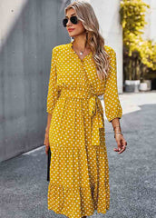 High Waist Dot V Neck Dress