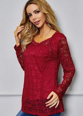 Cut Out Long Sleeve Solid Color Shirt