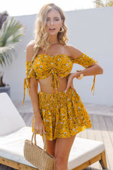Boho Two Piece Set, Crop Top and Short Pant, Allison in Yellow