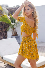 Boho Two Piece Set, Crop Top and Short Pant, Allison in Yellow