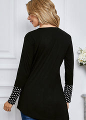 Dot Patchwork Long Sleeve Round Neck T-shirt