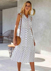 Dot V Neck Sleeveless Dress