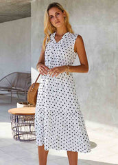 Dot V Neck Sleeveless Dress