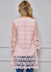 Cut Out Lace Round Neck Casual Shirt