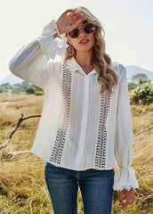 Cut Out Solid Color Long Sleeve Blouse