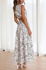 Gwen Abstract Print Cutout Elastic Waist Tie Maxi Dress
