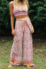 Boho Two Piece Set, Two Piece Pants Set, Pink Little Flower