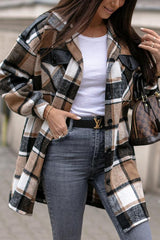 Everyday Contentment Leather Stitching Plaid Shacket