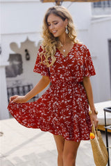 Boho Mini Dress Sundress, Red Penny