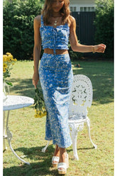 Boho Two Piece Set, Two Piece Skirt Set, Bubble Blue Sweet Daisy