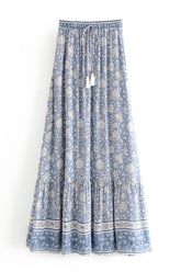 Boho Skirt, Hippie Skirts, Maxi Skirt, Wild Flower Blue Sky